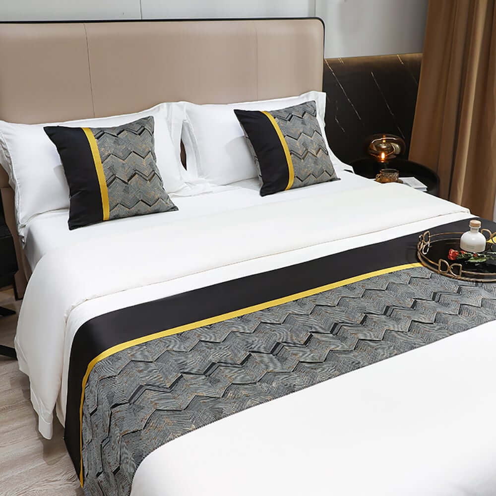 Modern Velvet Pillow Cover with Geometric Pattern and Gold Accents