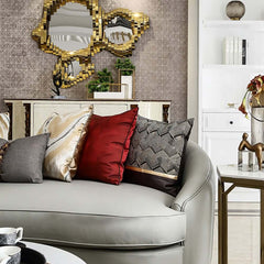 Modern Velvet Pillow Cover with Geometric Pattern and Gold Accents