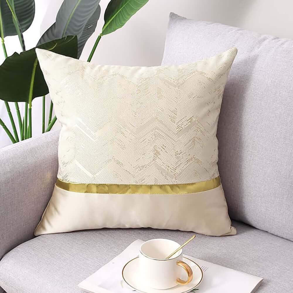 Modern Velvet Pillow Cover with Geometric Pattern and Gold Accents