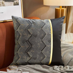 Modern Velvet Pillow Cover with Geometric Pattern and Gold Accents