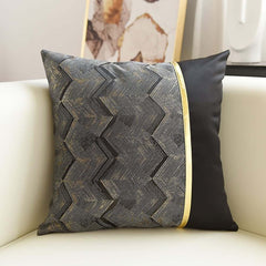Modern Velvet Pillow Cover with Geometric Pattern and Gold Accents