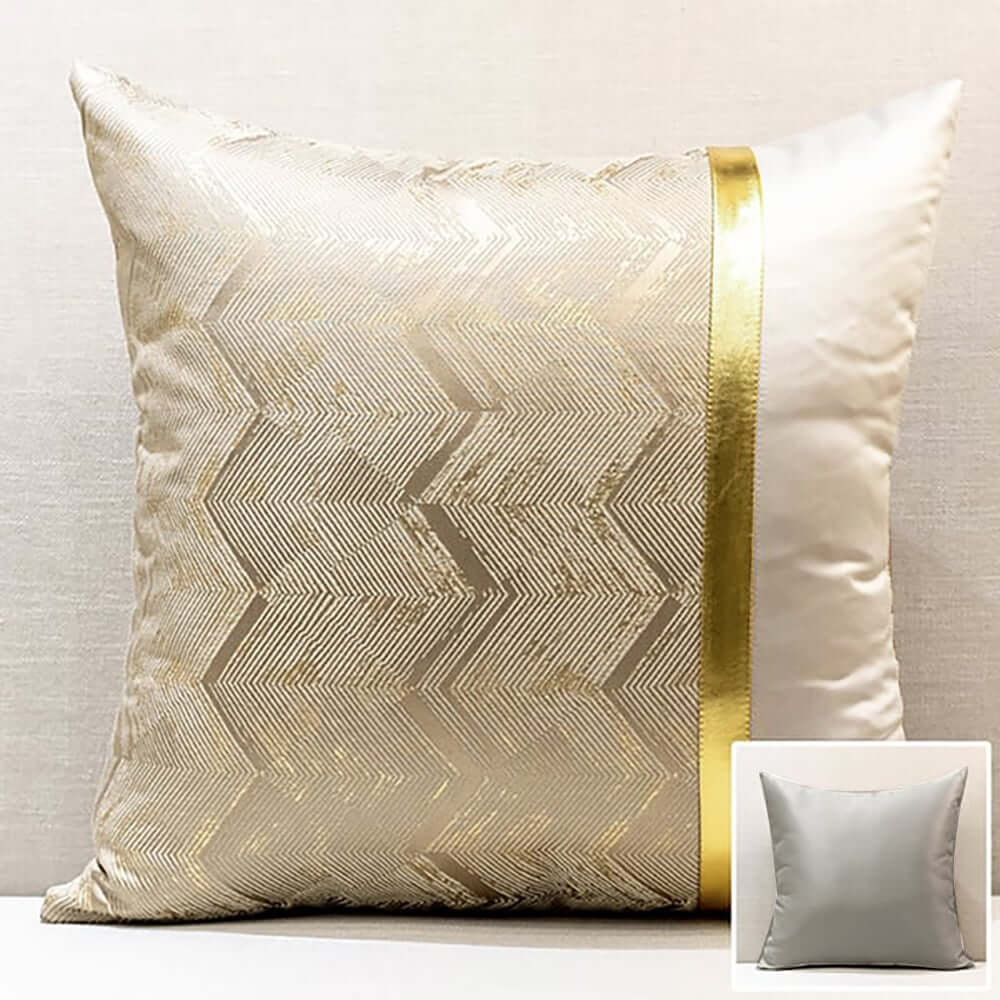 Modern Velvet Pillow Cover with Geometric Pattern and Gold Accents