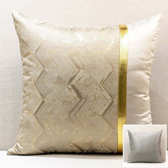 Modern Velvet Pillow Cover with Geometric Pattern and Gold Accents
