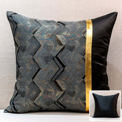 Modern Velvet Pillow Cover with Geometric Pattern and Gold Accents
