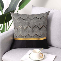 Modern Velvet Pillow Cover with Geometric Pattern and Gold Accents Main Product Image