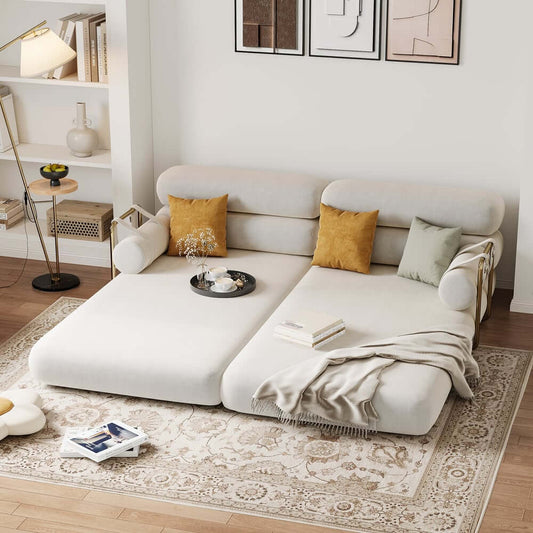 Modern Velvet Sleeper Futon Sofa With Pillow Top Arms