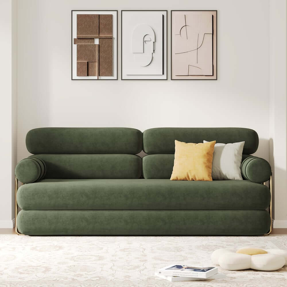 Modern Velvet Sleeper Futon Sofa With Pillow Top Arms