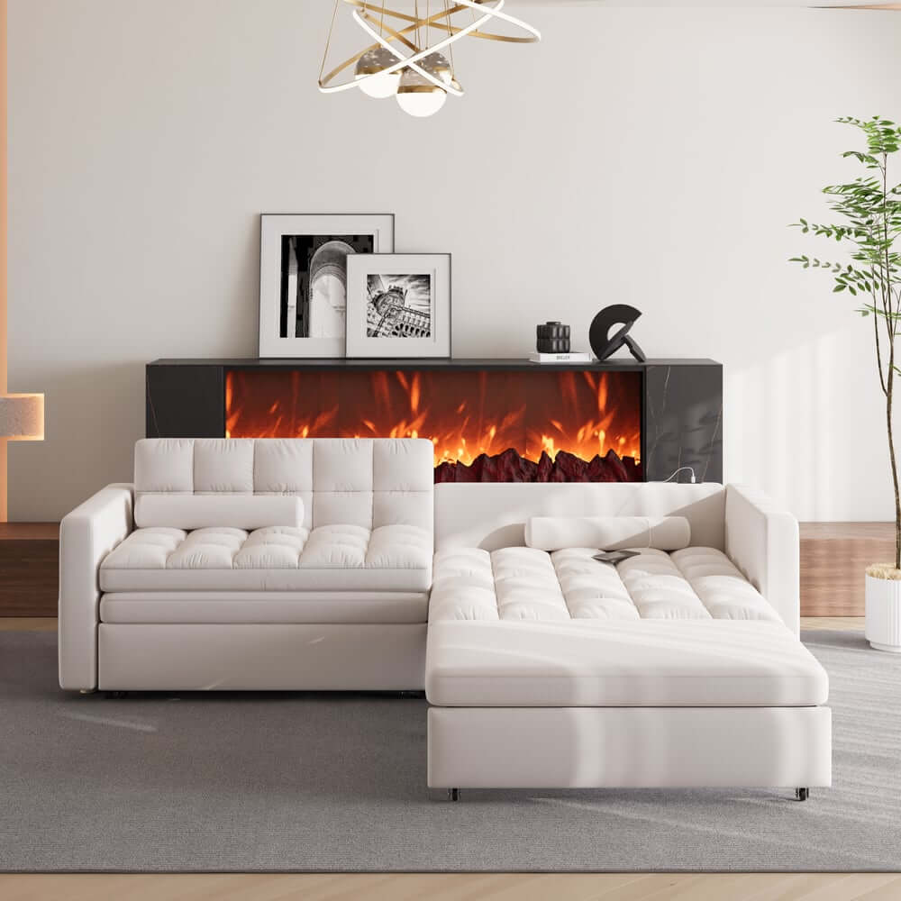 Modern Velvet Sofa Bed with Power Outlet and USB Port