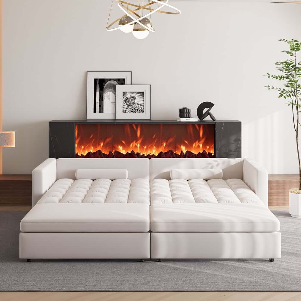 Modern Velvet Sofa Bed with Power Outlet and USB Port