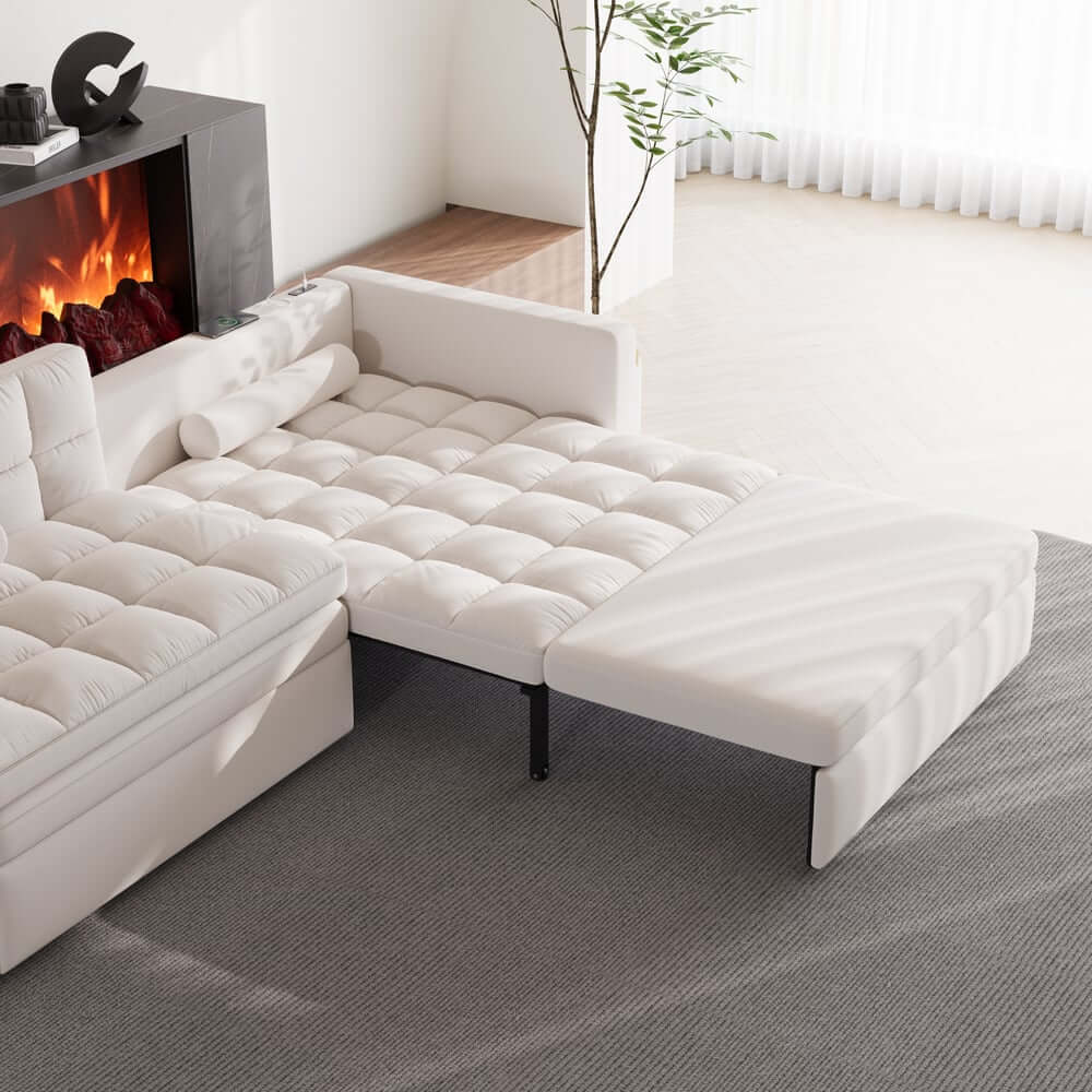Modern Velvet Sofa Bed with Power Outlet and USB Port
