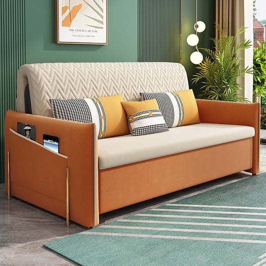 Modern Velvet Sofa Bed With Storage And Square Arms