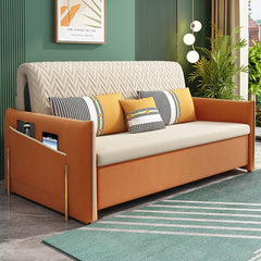 Modern Velvet Sofa Bed With Storage And Square Arms