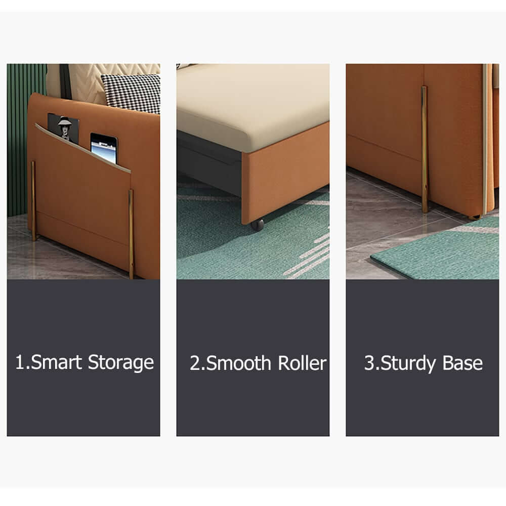 Modern Velvet Sofa Bed With Storage And Square Arms