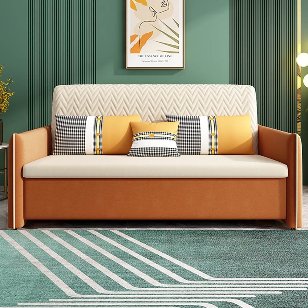 Modern Velvet Sofa Bed With Storage And Square Arms