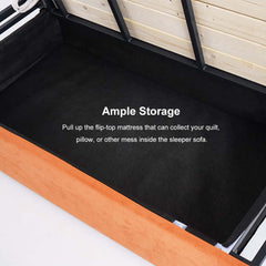 Modern Velvet Sofa Bed With Storage And Square Arms