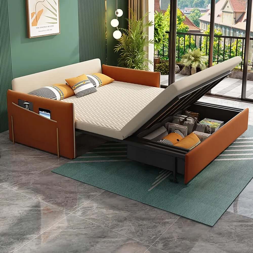 Modern Velvet Sofa Bed With Storage And Square Arms Main Product Image