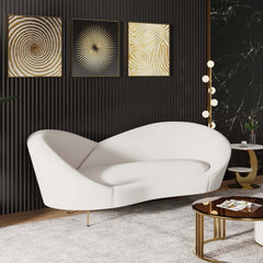 Modern Velvet Sofa With Gold Legs - Rust & Warm White
