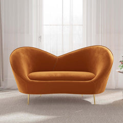 Modern Velvet Sofa With Gold Legs - Rust & Warm White