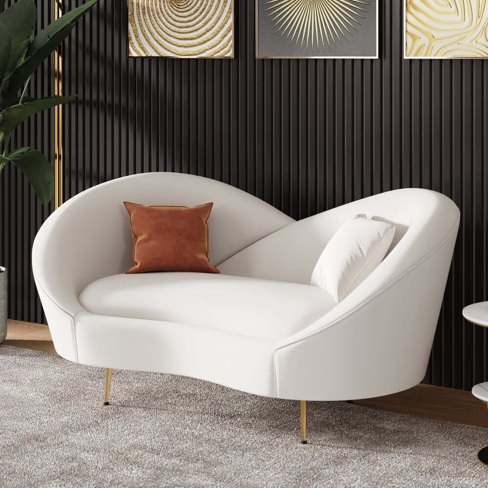 Modern Velvet Sofa With Gold Legs - Rust & Warm White