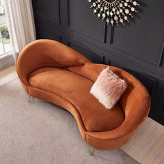 Modern Velvet Sofa With Gold Legs - Rust & Warm White