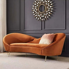 Modern Velvet Sofa With Gold Legs - Rust & Warm White