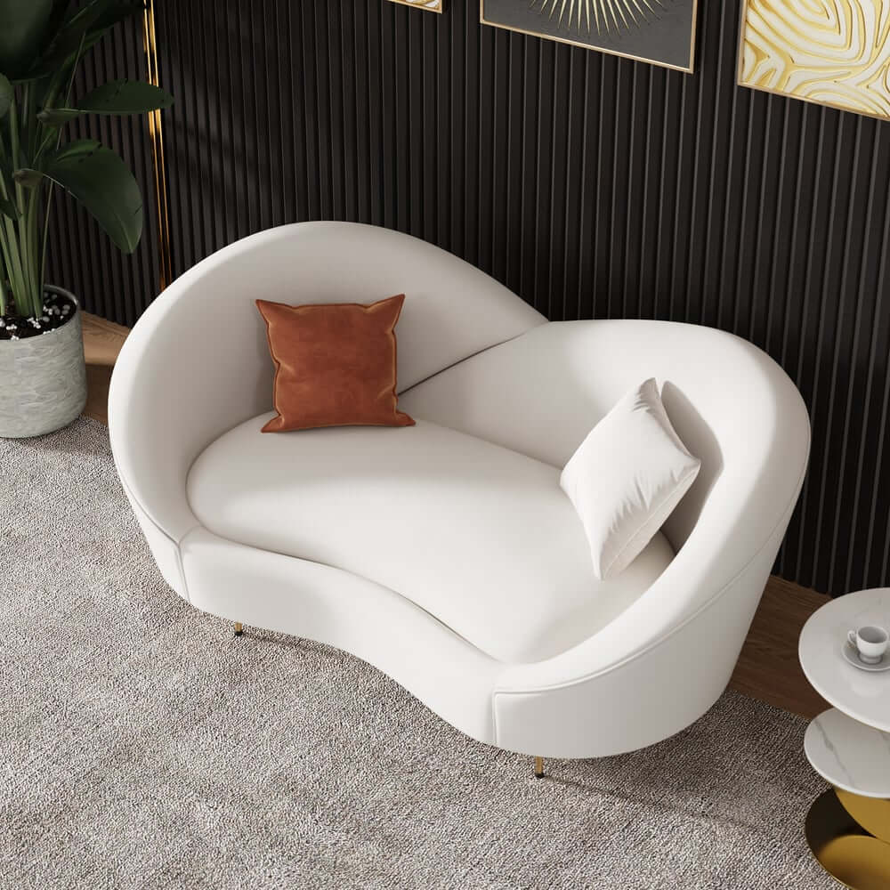 Modern Velvet Sofa With Gold Legs - Rust & Warm White