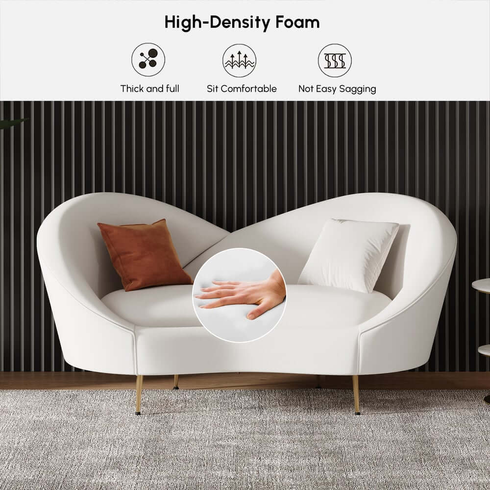 Modern Velvet Sofa With Gold Legs - Rust & Warm White