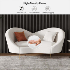 Modern Velvet Sofa With Gold Legs - Rust & Warm White