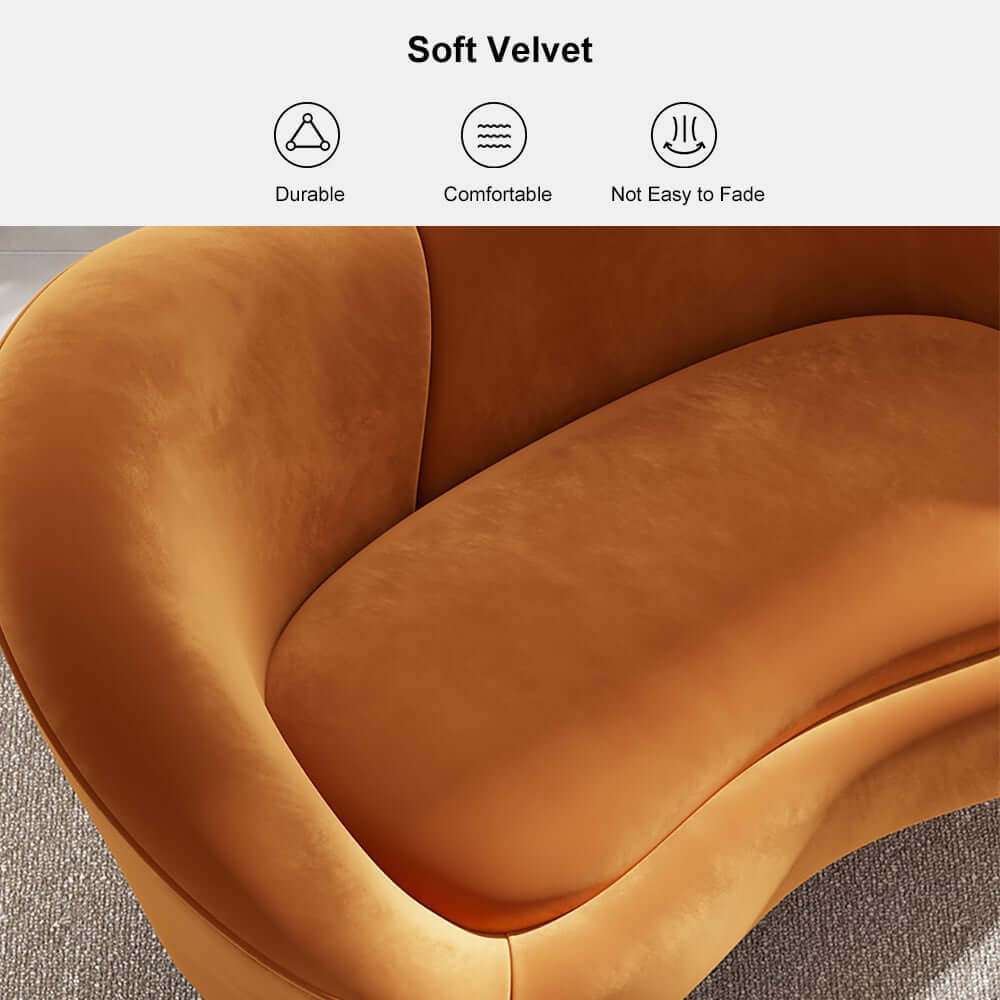 Modern Velvet Sofa With Gold Legs - Rust & Warm White