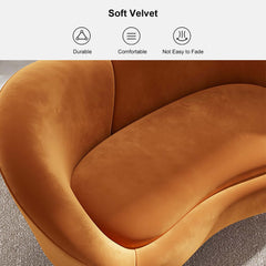 Modern Velvet Sofa With Gold Legs - Rust & Warm White