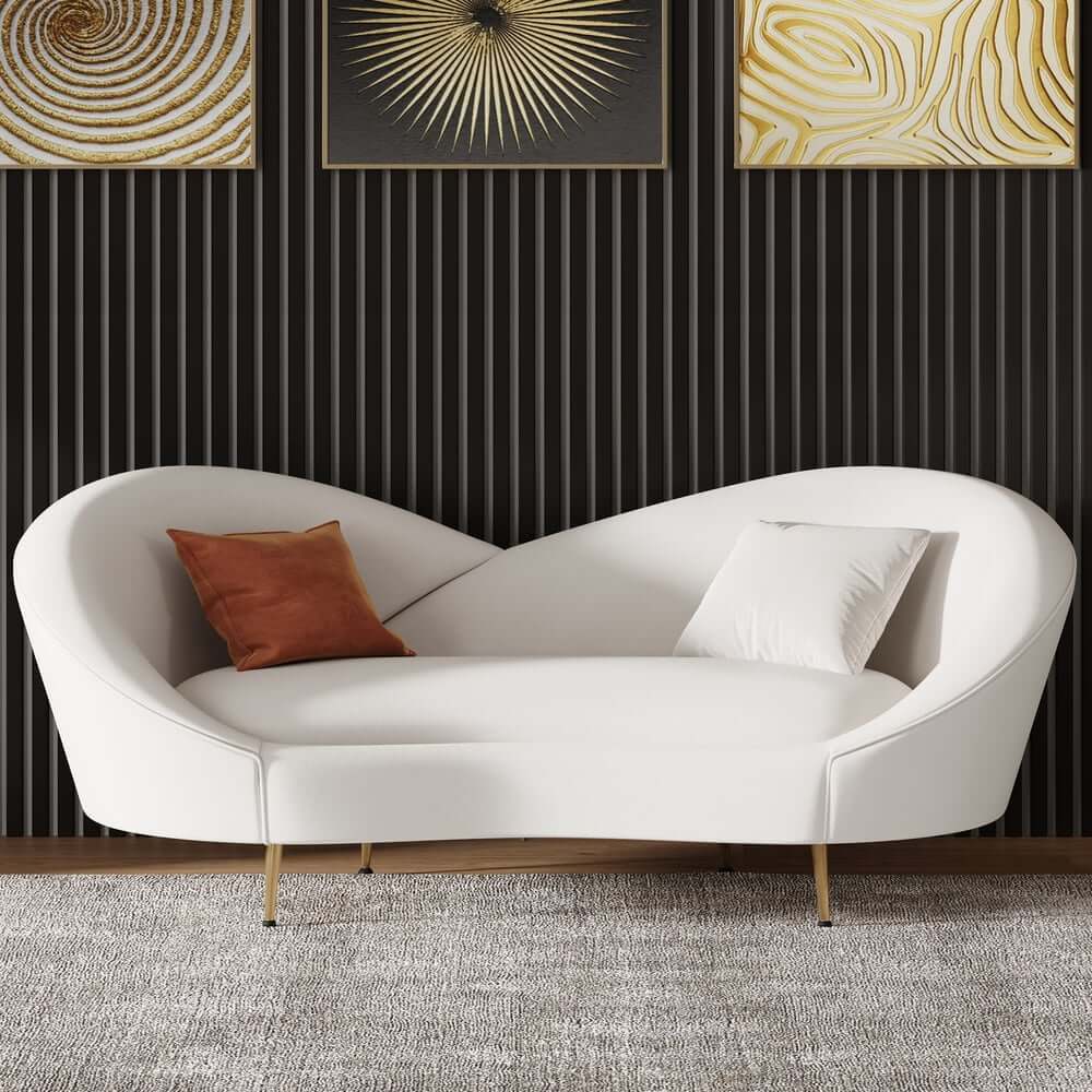 Modern Velvet Sofa With Gold Legs - Rust & Warm White