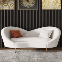 Modern Velvet Sofa With Gold Legs - Rust & Warm White