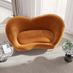 Modern Velvet Sofa With Gold Legs - Rust & Warm White