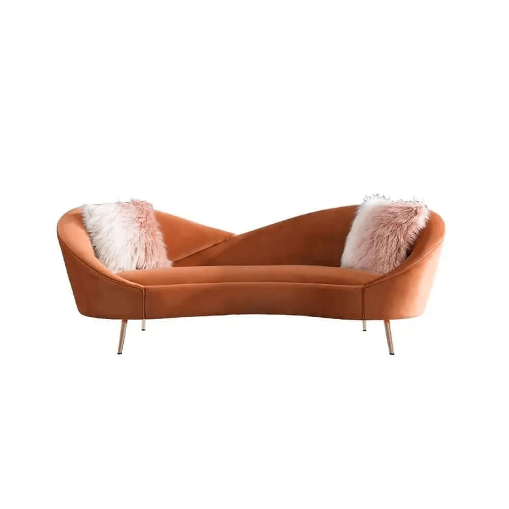 Modern Velvet Sofa With Gold Legs - Rust & Warm White