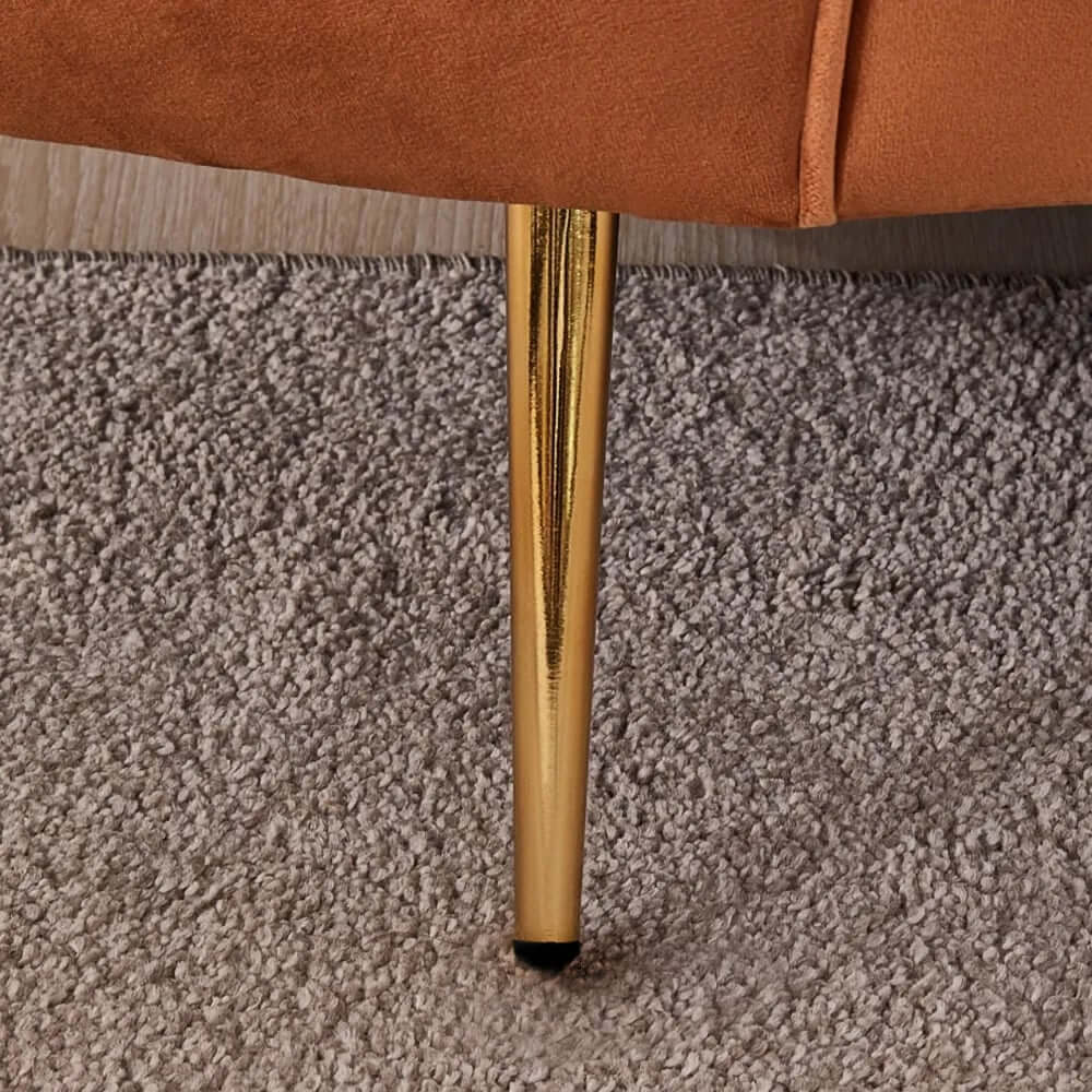 Modern Velvet Sofa With Gold Legs - Rust & Warm White