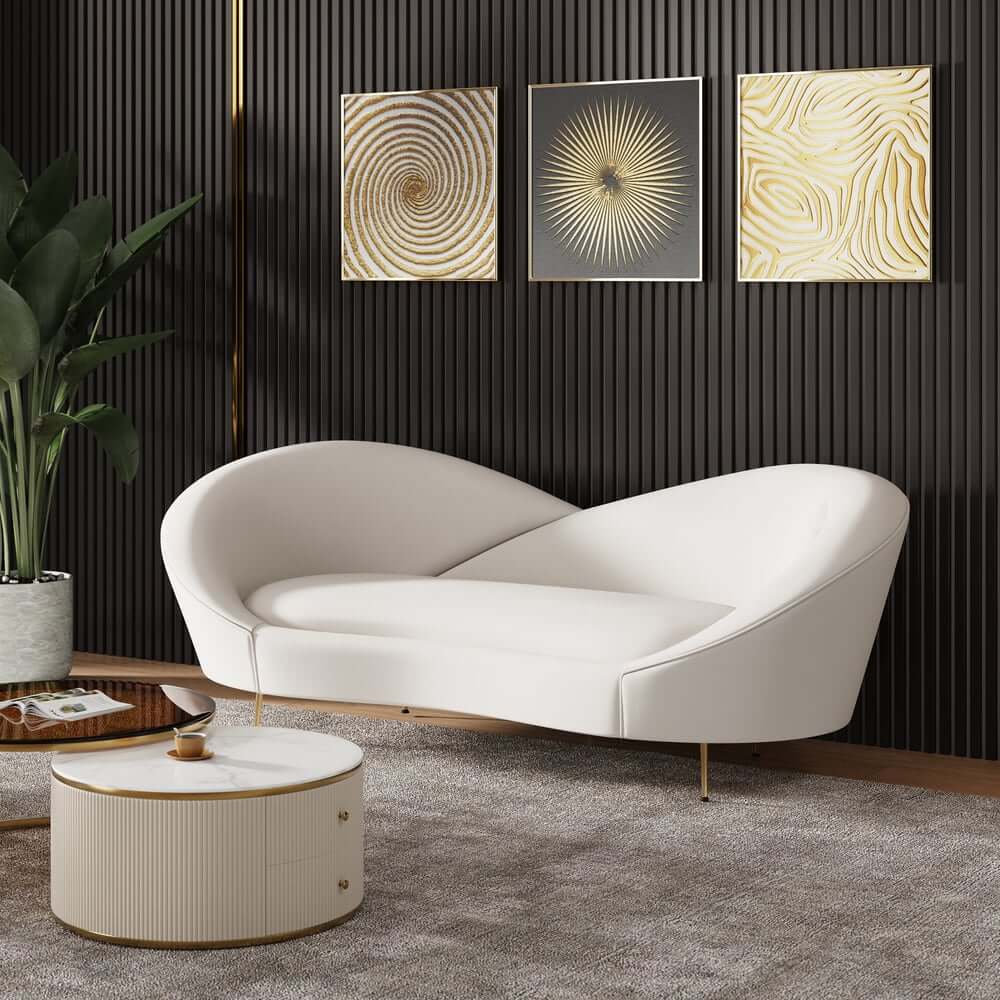 Modern Velvet Sofa With Gold Legs - Rust & Warm White