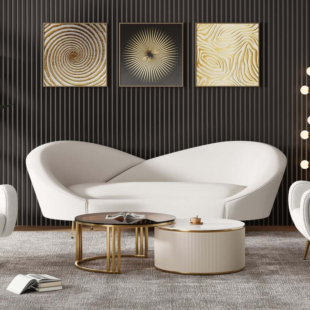 Modern Velvet Sofa With Gold Legs - Rust & Warm White