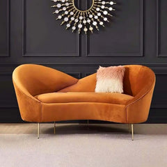 Modern Velvet Sofa With Gold Legs - Rust & Warm White