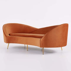 Modern Velvet Sofa With Gold Legs - Rust & Warm White