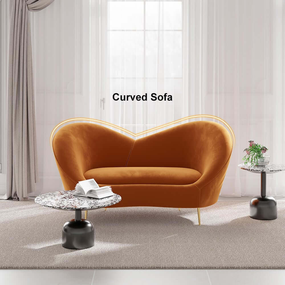 Modern Velvet Sofa With Gold Legs - Rust & Warm White
