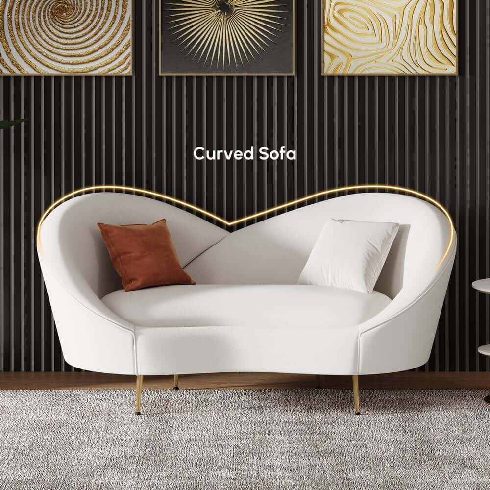 Modern Velvet Sofa With Gold Legs - Rust & Warm White