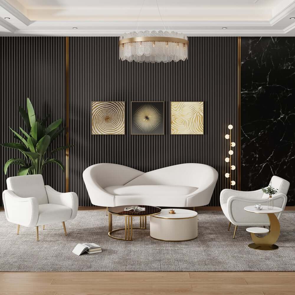 Modern Velvet Sofa With Gold Legs - Rust & Warm White