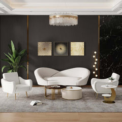 Modern Velvet Sofa With Gold Legs - Rust & Warm White