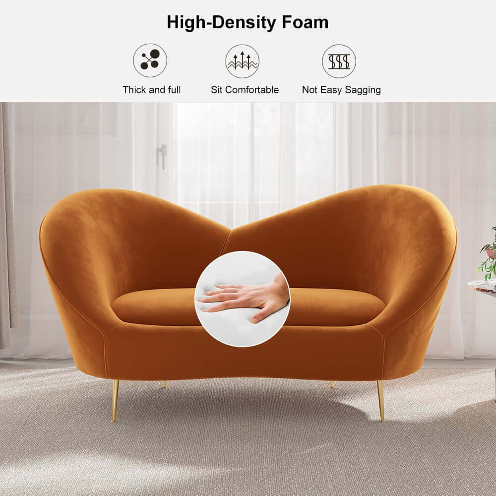 Modern Velvet Sofa With Gold Legs - Rust & Warm White