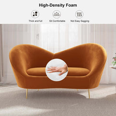 Modern Velvet Sofa With Gold Legs - Rust & Warm White