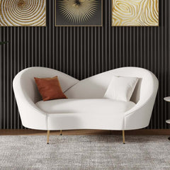 Modern Velvet Sofa With Gold Legs - Rust & Warm White