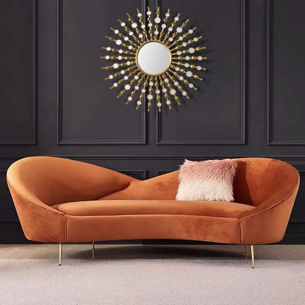 Modern Velvet Sofa With Gold Legs - Rust & Warm White Main Product Image