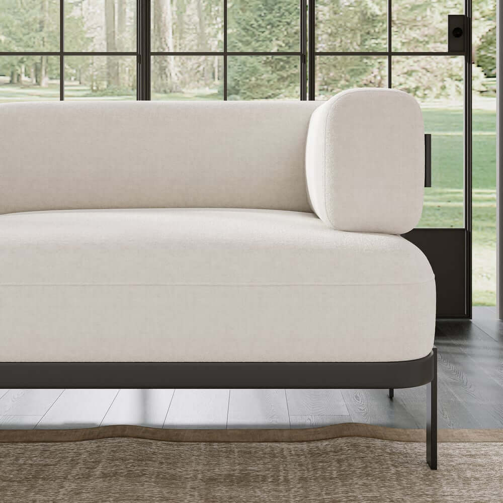 Modern Velvet Sofa With Metal Legs And Square Arms