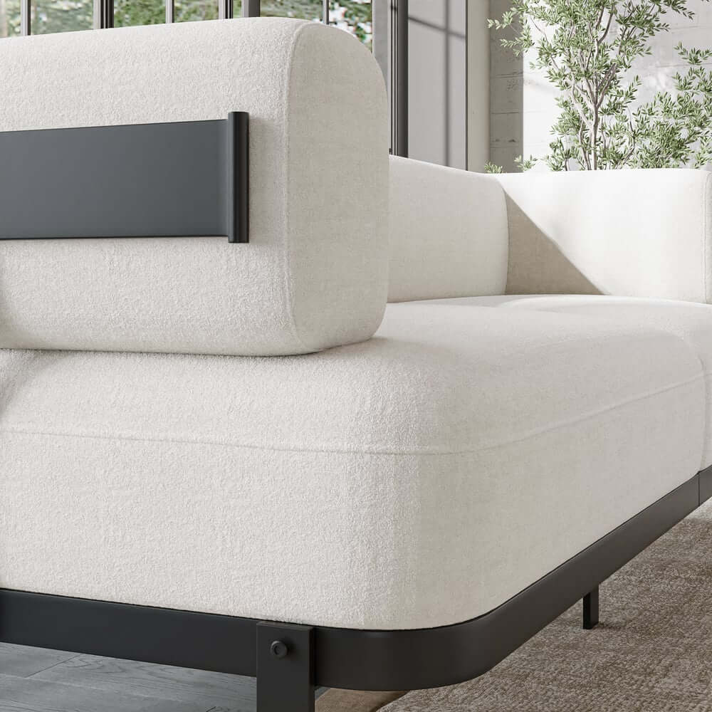 Modern Velvet Sofa With Metal Legs And Square Arms