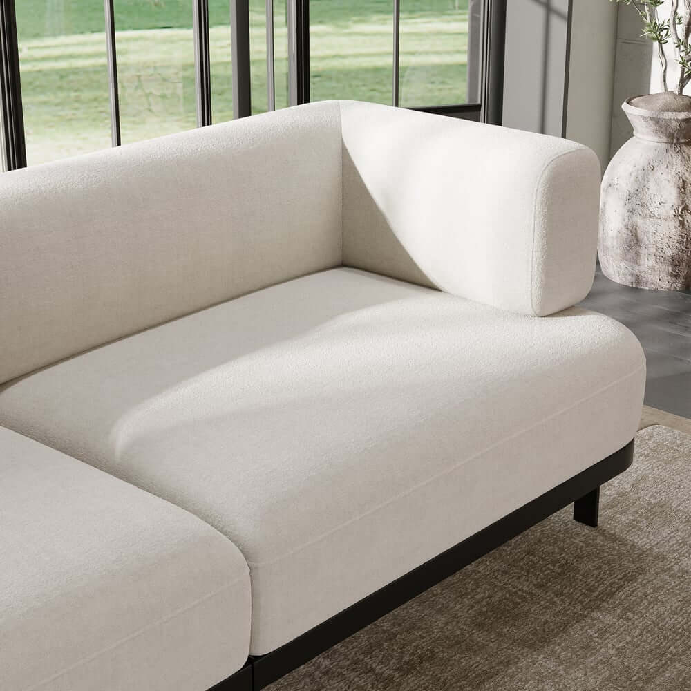 Modern Velvet Sofa With Metal Legs And Square Arms